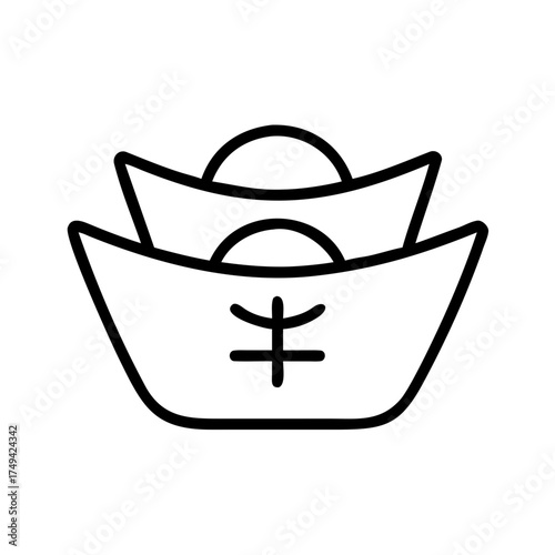 Line art of traditional Chinese gold ingots stacked in a pile  