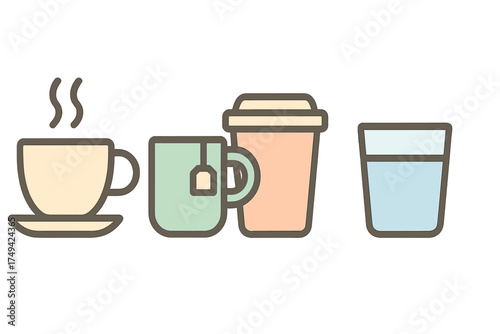 Simple icons for hot and cold beverage containers in various styles