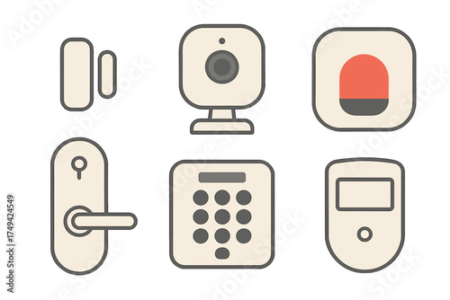Modern smart home security system icons for access control and monitoring