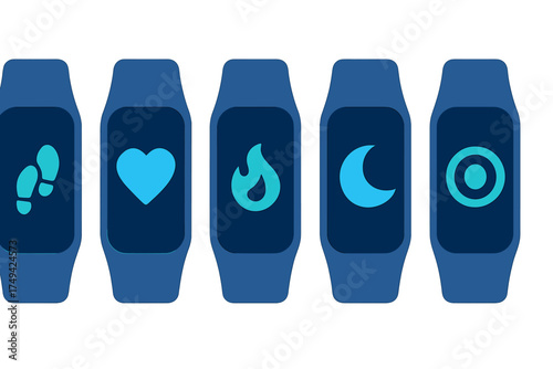 Fitness tracker icons for steps heart rate calories sleep and activity monitoring