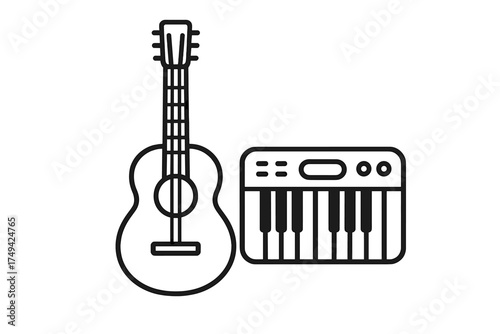 Acoustic guitar and compact electronic keyboard musical instrument icons