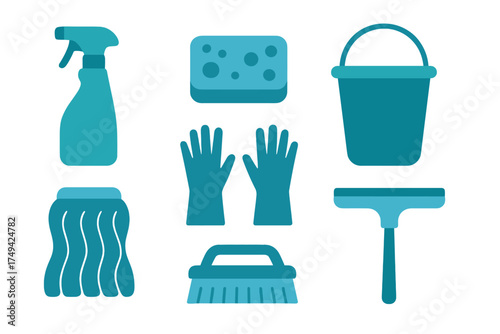 Household cleaning supplies icons for chores and maintenance tasks