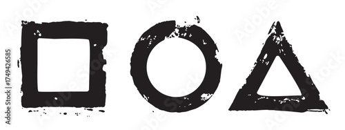 Illustration with hand drawn strokes of paint. Forms of a circle, a triangle and a square. Artistic design elements isolated on a white background.