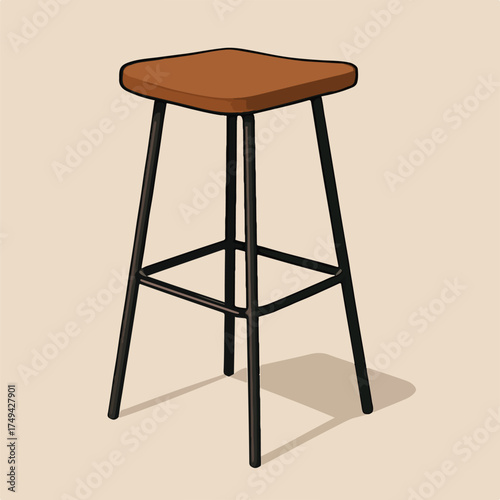 Wooden Seat Bar Stool With Black Metal Legs in Modern Minimalist Design