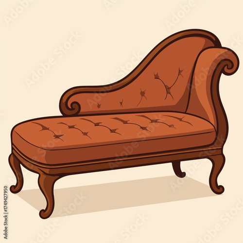 Elegant Vintage Tufted Chaise Lounge With Curved Back And Cabriole Legs In Brown Upholstery