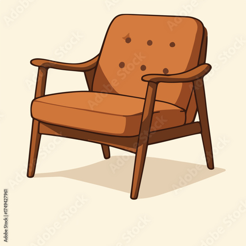 Fauteuil Vintage Wood Armchair With Tufted Backrest For Cozy Living Room Decor