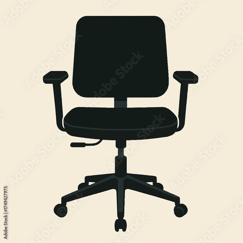 Ergonomic Black Office Chair With Armrests And Wheels  Modern Workspace Seating Illustration