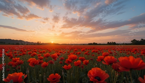 Photographing a Field of Bright Red Poppies at Sunset