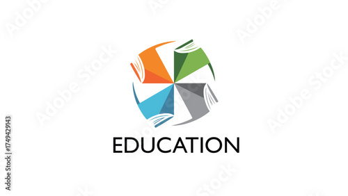 Abstract education logo with colorful books arranged in a circle vector design for schools and learning centers isolated on white background