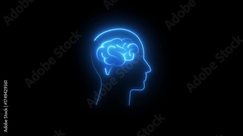 Wallpaper Mural Brain and human head icon, Human head line icon animation. Glowing neon human head on black background. Human head with neon brain emblem, medicine, sign, human body part, on a black background Torontodigital.ca
