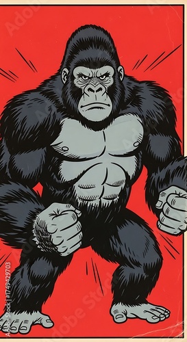 Powerful Gorilla Stance - A Captivating Comic Book Illustration.