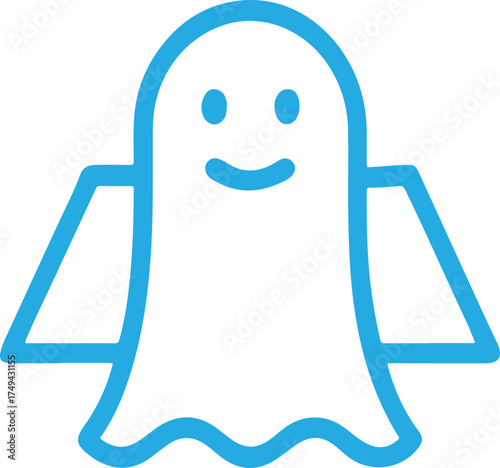 Friendly Blue Ghost Clipart Illustration With Simple Smile And Whimsical Wings For Kids