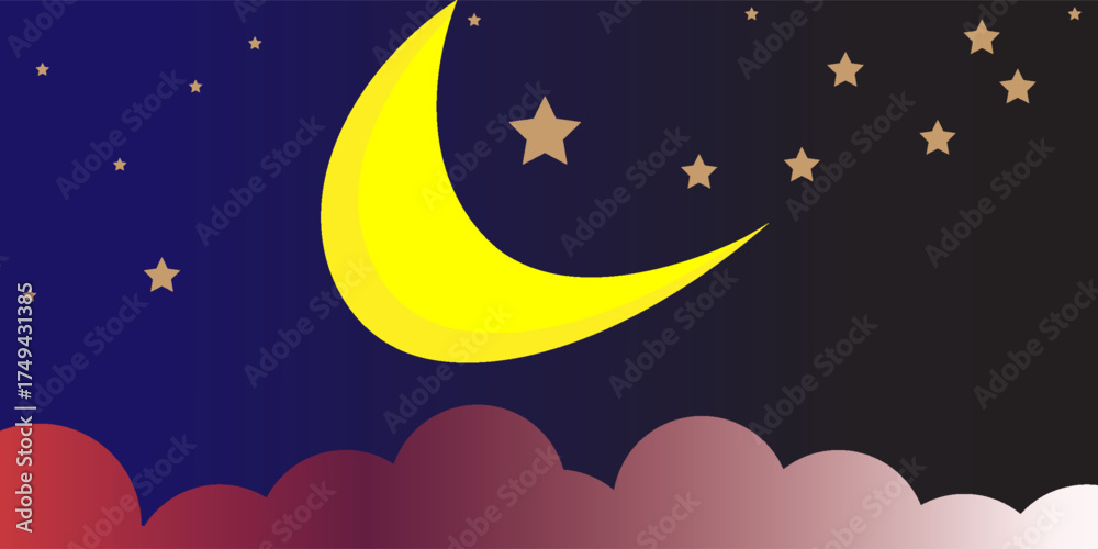 Fototapeta premium Night sky moon and stars vector background Illustration