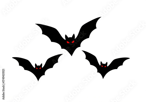 Halloween black bats on white background 
