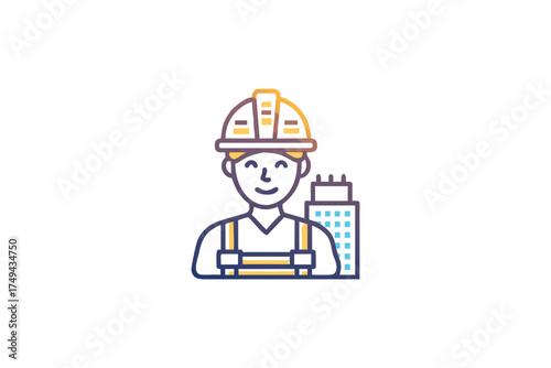 Construction worker with building backdrop a charming vector illustration silhouette