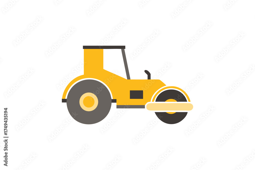 Fototapeta premium Simple yellow road roller machine icon illustration flat design silhouette