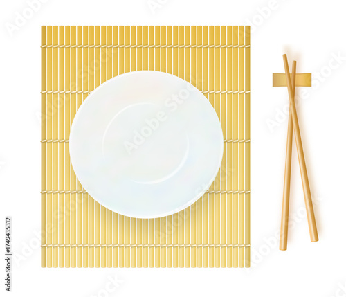 Asian bamboo sushi rolling mat. Traditional Japanese cooking tool. Vector