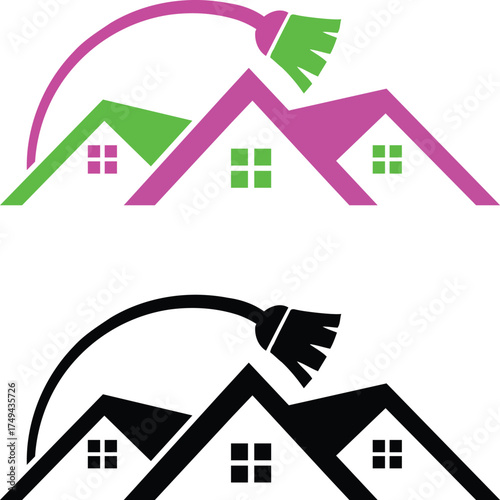  house with cleaning broom icon