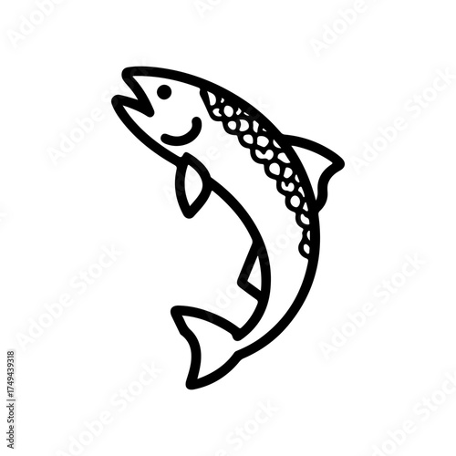 Illustration of a salmon isolated on white background. Design element for emblem, sign, poster, badge. Vector illustration
