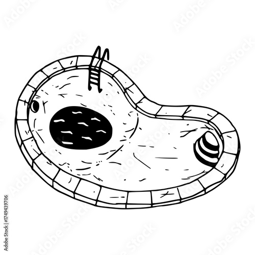 blueprint style drawing of an outdoor water pool