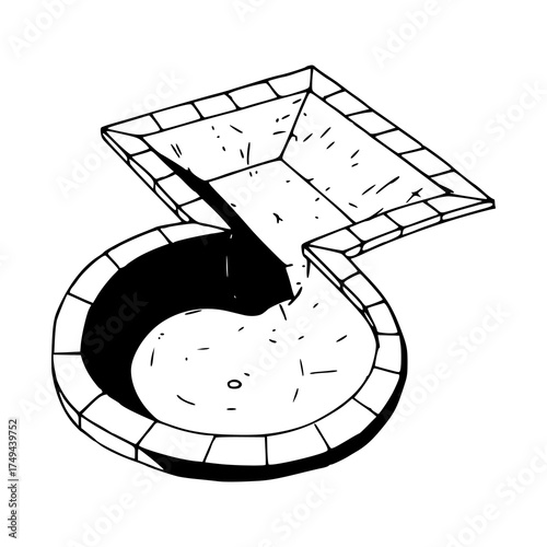 blueprint style drawing of an outdoor water pool