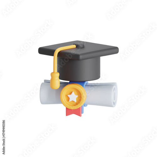 Graduation cap and diploma celebrate academic achievement and success vector