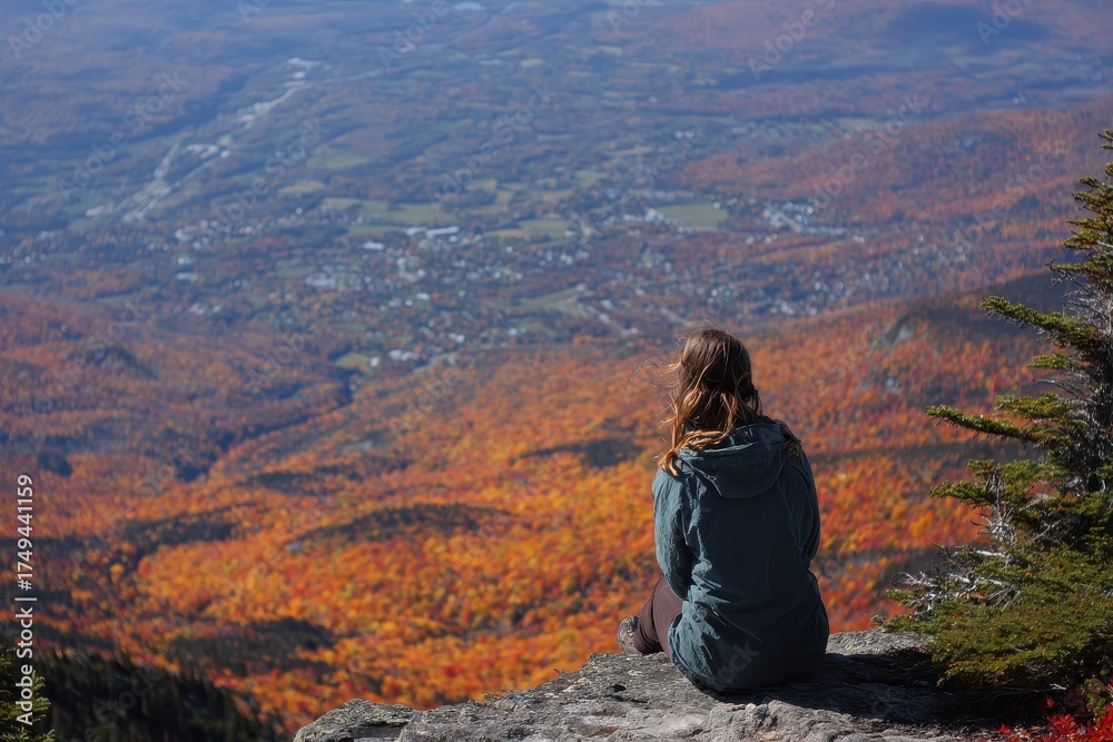 Naklejka premium Mount Mansfield Vermont in Autumn: A Colorful Fall Hiking Background