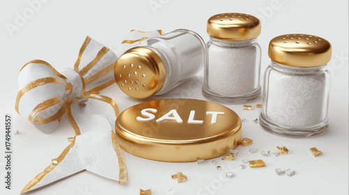 Vector Illustration of Salt and Pepper Shakers with Gold Accents in Elegant Minimalist Style for Kitchen Packaging and Food Branding