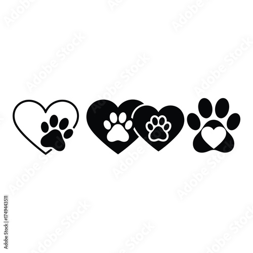 Adorable paw print heart designs expressing love for pets perfect for animal lovers and pet memorials silhouette