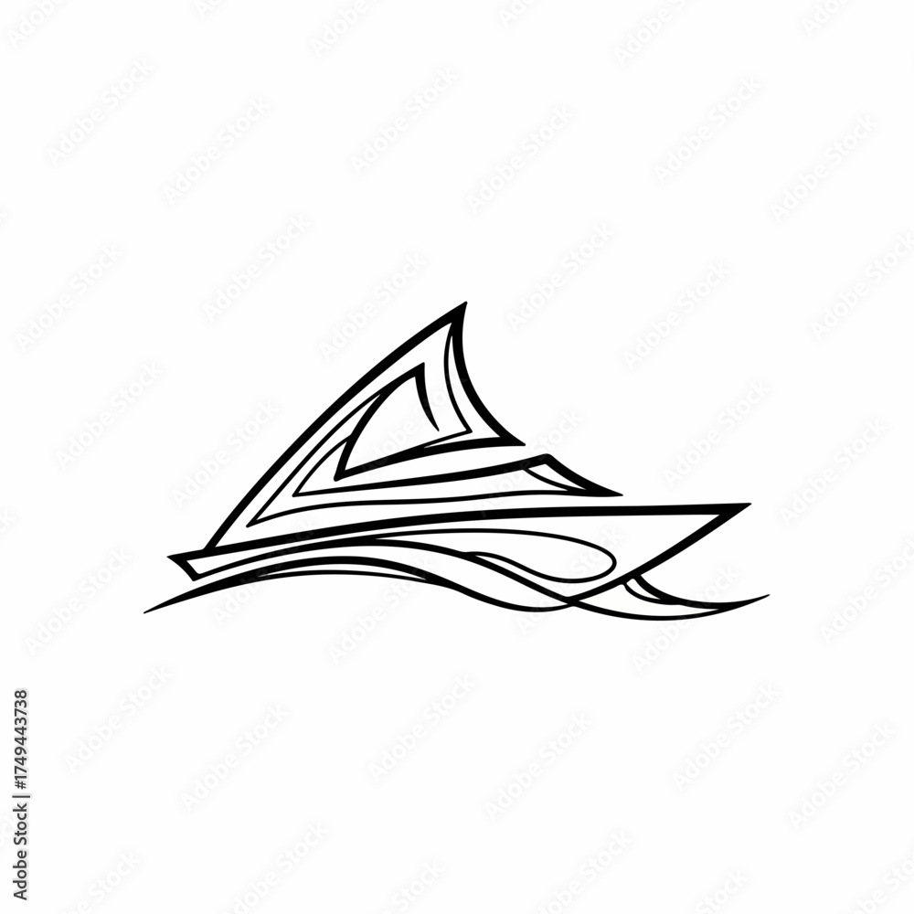 Fototapeta premium Stylized boat logo design on white background, creating simple graphic emblem for nautical business. Boat logo features sleek lines, abstract shapes, conveying speed, elegance.