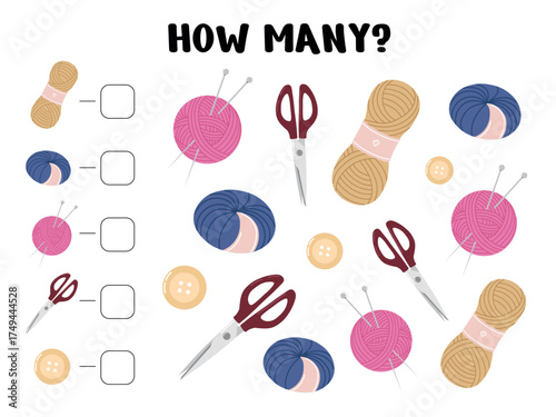Sewing-Themed Counting Worksheet for Kids