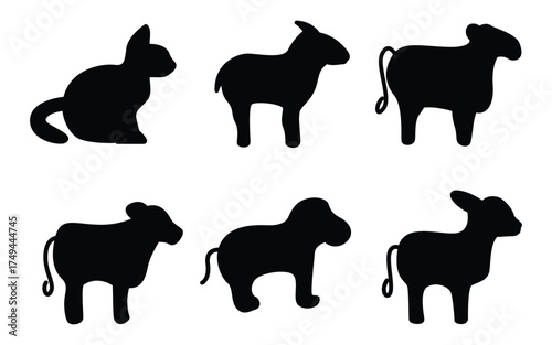 Animal icon silhouette icon vector. cow, sheep, goat, donkey and cat symbol. vector illustration.