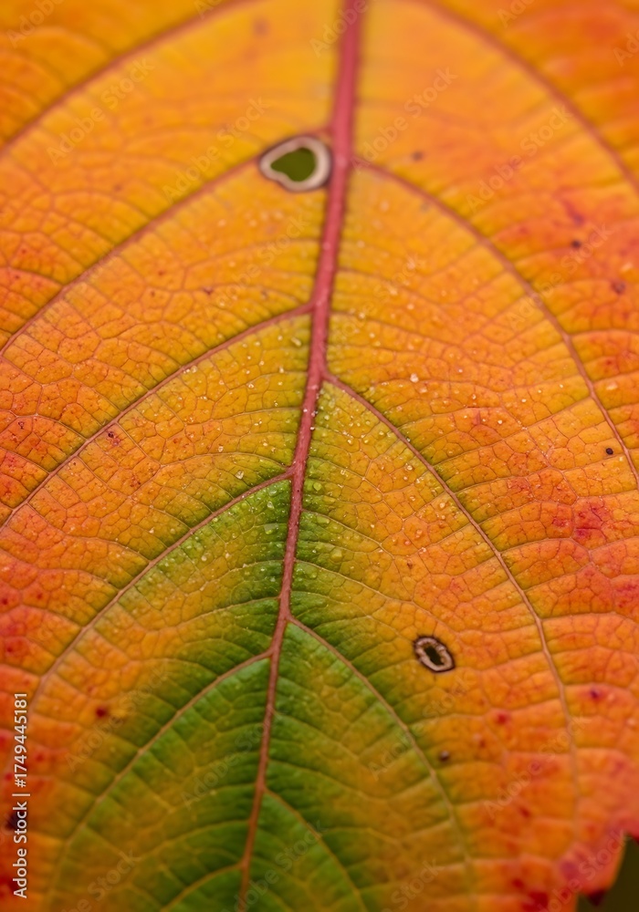 Obraz premium Autumn Leaf Close-Up - Vibrant Colors and Intricate Veins.