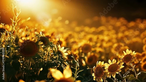 Golden Sunflower Field Bathed in Radiant Sunlight, A Symphony of Nature's Beauty
