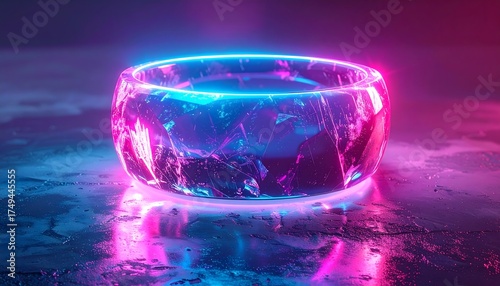 Wallpaper Mural Cyberpunk style neon ring on dark background high resolution photo Torontodigital.ca
