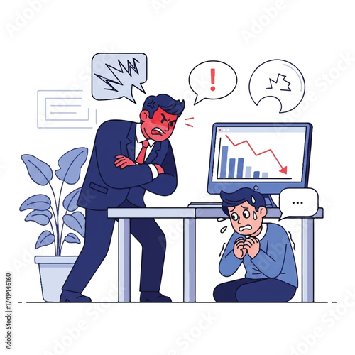 A boss is seen pressing down on an employee, symbolizing pressure.