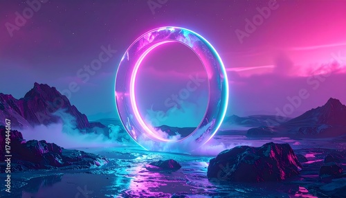 Wallpaper Mural Futuristic neon crystal ring glowing in darkness high resolution photo Torontodigital.ca
