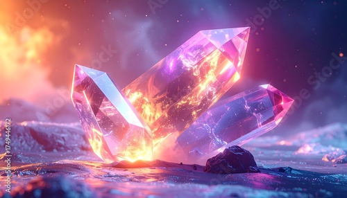 Wallpaper Mural Futuristic polygonal crystal floating on reflective surface high resolution photo Torontodigital.ca