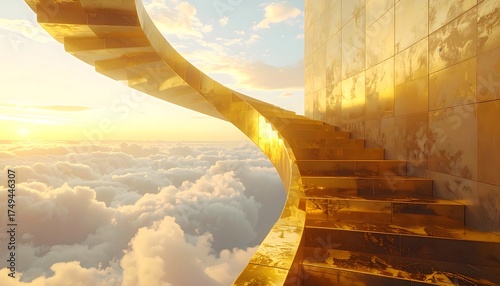 Wallpaper Mural Golden spiral staircase glowing in abstract light high resolution photo Torontodigital.ca