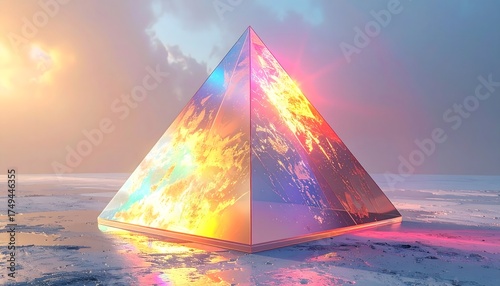 Wallpaper Mural Illuminated transparent pyramid structure reflecting neon light patterns high resolution photo Torontodigital.ca
