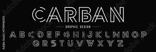 Creative Outline Double line monogram alphabet and tech fonts. Lines font regular uppercase and lowercase. Vector illustration.

