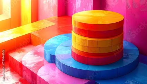 Wallpaper Mural Modern geometric sculpture with layered rainbow cylinder design high resolution photo Torontodigital.ca