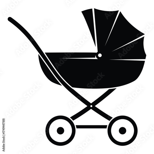 Classic baby stroller silhouette simple icon for nursery decor and baby product branding essentials silhouette