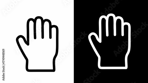 Hand gesture icons in black and white, stop or high five concept