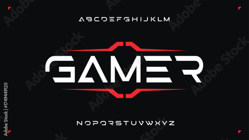 Gamer futuristic typography font design. Sleek modern minimal letters with cutouts for tech logos, EDM posters, cyberpunk themes, racing sports brands. Contemporary typographic. Vector typeset

