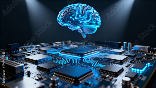 human brain with circuit board