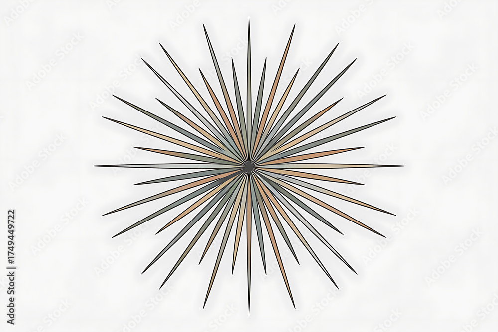 Fototapeta premium Abstract burst of metallic spikes radiates outward, creating a dynamic, star-like form.
