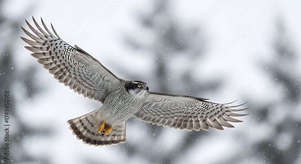 Fototapeta premium Northern Goshawk in Flight - A Majestic Bird of Prey.