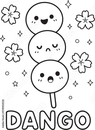 Kawaii Dango Japanese Skewer Art coloring page