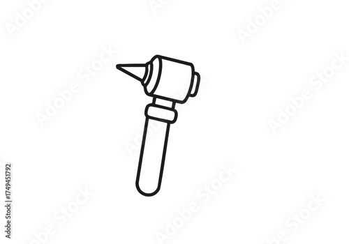 Simple line art illustration of an otoscope, perfect for medical designs, healthcare websites, and educational materials about ear health and examinations